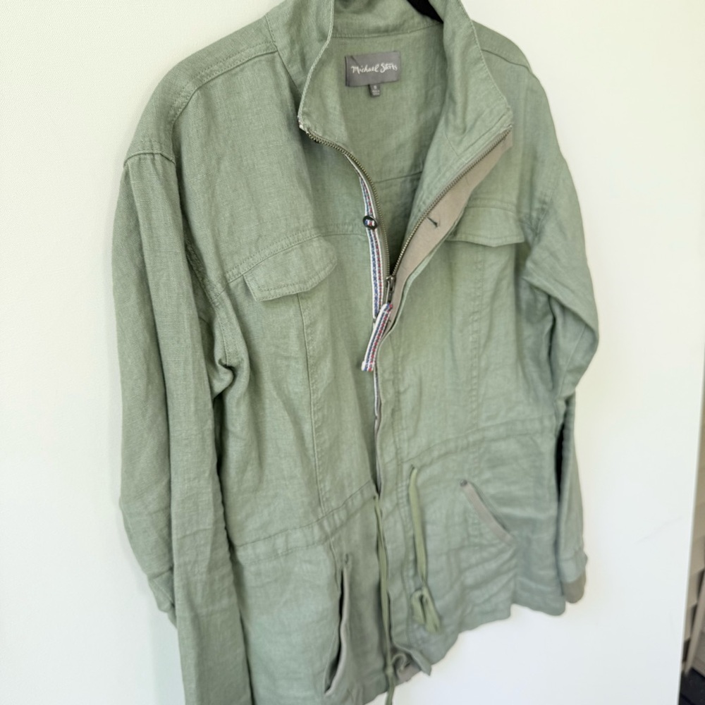 Michael Stars 100% Linen Full Zip Jacket Green size medium - Picture 2 of 5